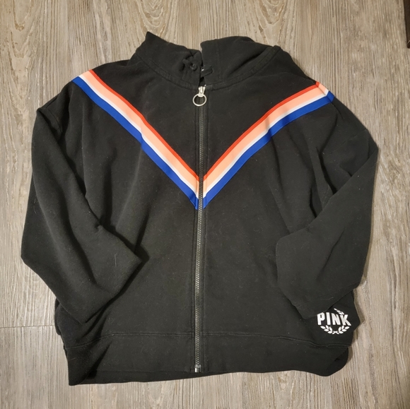PINK Victoria's Secret Tops - PINK VS Black Striped Zip Up Hoodie